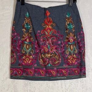 Entro Boho Embroidered Multicolor Skirt Medium